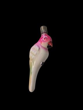 Antique Milk Glass Figural Bird  Parrot Light Bulb S.K.Japan Pink White READ